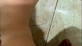 Amateur slut spread wide doggystyle on bathroom floor for deep condom pounding POV