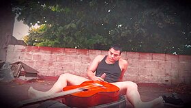 Outdoor guitarjob strokes my muscular monster cock screaming sexy 😩 Bodybuilder solo bliss!