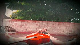 Outdoor guitarjob strokes my muscular monster cock screaming sexy 😩 Bodybuilder solo bliss!