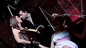 so angel and cassie bang their classy pantyhose friend with monster cocks double style