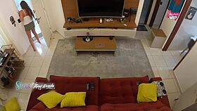 naughty milf greets delivery guy with sloppy suck to creamy finish