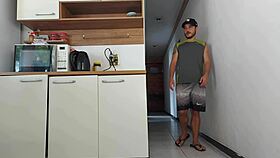 risky kitchen fuck with friend while moans echo