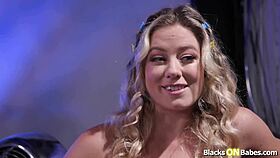 black stud rams his huge cock deep in blonde girlfriend's ass