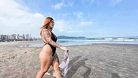 slutty babe flashes her pussy and ass on the beach with hot friend