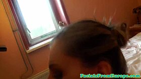 Skinny eurobabe with flat chest takes facial after blowjob and doggystyle