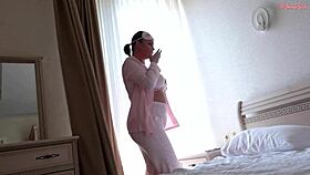 Guy pounds huge tits cums petite mouth