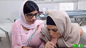 mia khalifa and friend tag team big tits blowjob 🔥🍆