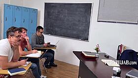 Teacher in hijab gets pounded hard by eager classroom students