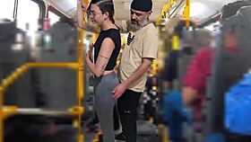 slutty student flashes and takes cumshot publicly on bus