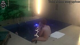 A horny couple invites friends for bareback threesome fun in motel pool sauna