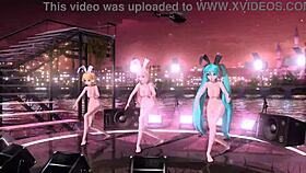 hatsune miku rin luka nude bunny mod shows off huge tits pussy