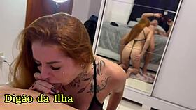 Redhead babe BLOWS cock cums hard begs for CUM in mouth