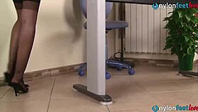 oh gosh that redhead secretary's feet in stockings pantyhose shoeplay kills me at office