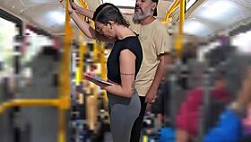 slutty student flashes and takes cumshot publicly on bus