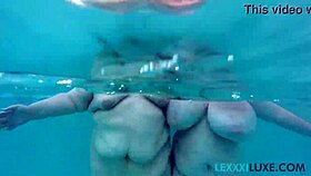 busty bbw lexxxi luxe plays underwater pool games with friend