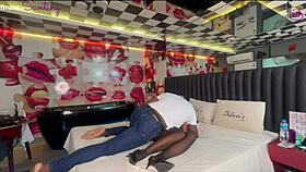 hot cuckold play as huge cocked stud makes busty wife suck and humiliate old hubby