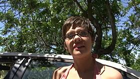 haileey james short haired glasses brunette teen strokes cock handjob solo loving it