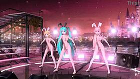 hatsune miku rin luka nude bunny mod shows off huge tits pussy