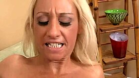 Blonde big tits beauty pounded doggystyle on bed