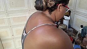 whoa babe takes massive facials right in her kitchen at home