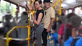 slutty student flashes and takes cumshot publicly on bus