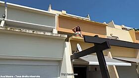 trans girls give double blowjob facial on terrace? wild!