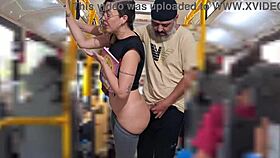 slutty student flashes and takes cumshot publicly on bus