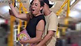 slutty student flashes and takes cumshot publicly on bus