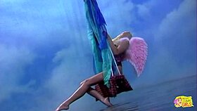 blonde teases with fingering then brunette straps on for wild cowgirl ride