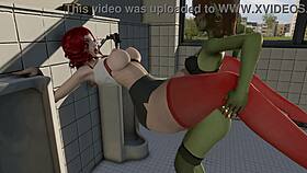 Curvy hentai office babe with huge tits gets strap on fucked deep by monster goblin cock at work