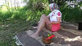 behind the scenes black stud pounds curvy brunette deep in forest