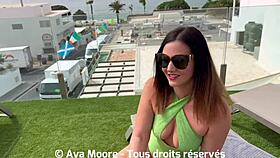 Brunette rams bottle deep in pussy and gulps huge cock cum