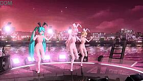 hatsune miku rin luka nude bunny mod shows off huge tits pussy