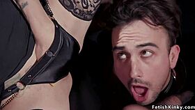 mistress straps dildo deep into bound male's ass for rough domination fuck