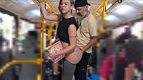 slutty student flashes and takes cumshot publicly on bus