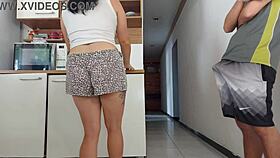 risky kitchen fuck with his friend while husband bathes almost caught