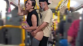 slutty student flashes and takes cumshot publicly on bus