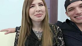 Young blonde housewife sucks and fucks old cuckold husband watching her cum