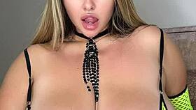 Curvy woman with natural breasts gently fondles herself