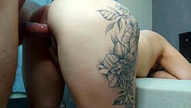 Wife cheats bareback, bangs husband's friend rough with big cock in tight pussy closeup.