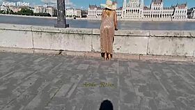 i flash transparent dress public in budapest streets