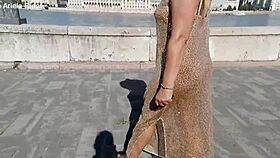 i flash transparent dress public in budapest streets