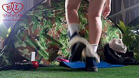 stranger dominates nudist lady pussy fuck in forest camp