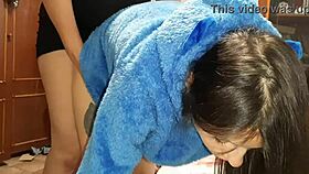 Boldly crashing neighbors' steamy lesbian threesome orgy