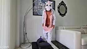 Milf in unicorn costume squirts on sybian vibrator ride
