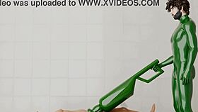 guy straps into rotating machine for intense ass pounding