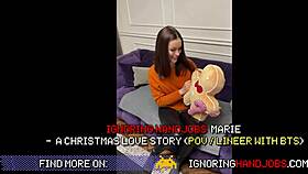 hot brunette teases big cock guy with handjob in miniskirt, ignoring his begs