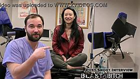 zoe lark's shaved pussy takes pov blowjob cum blast backstage