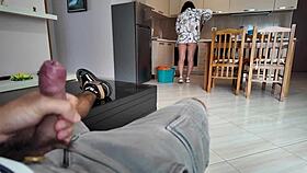 Mature Housewife Stunned by Young Stud's Monster Cock in Kitchen Tease
