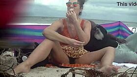 on our caribbean nude beach vacation my hairy milf wife flashes her pussy for her lover's big black cock creampie